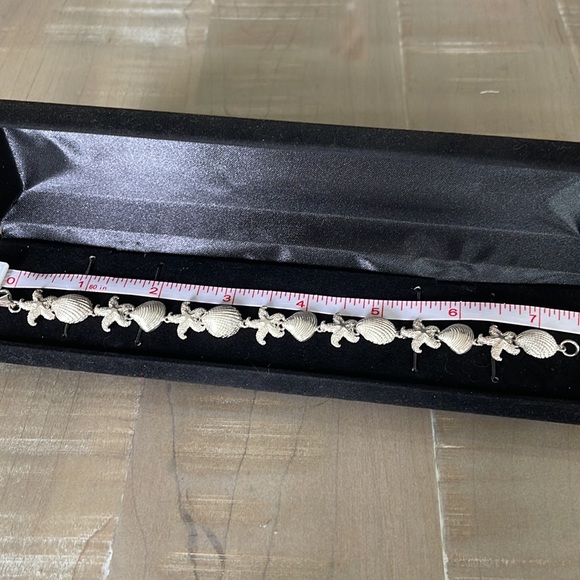 Sterling Silver 925 Beachy Textured Sea Life Shell Starfish Link Bracelet 7.5" - Picture 4 of 10